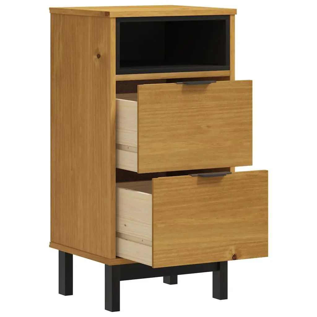 Bedside Cabinet Brown Solid Pine Wood Nightstand 2 Drawers Storage Table