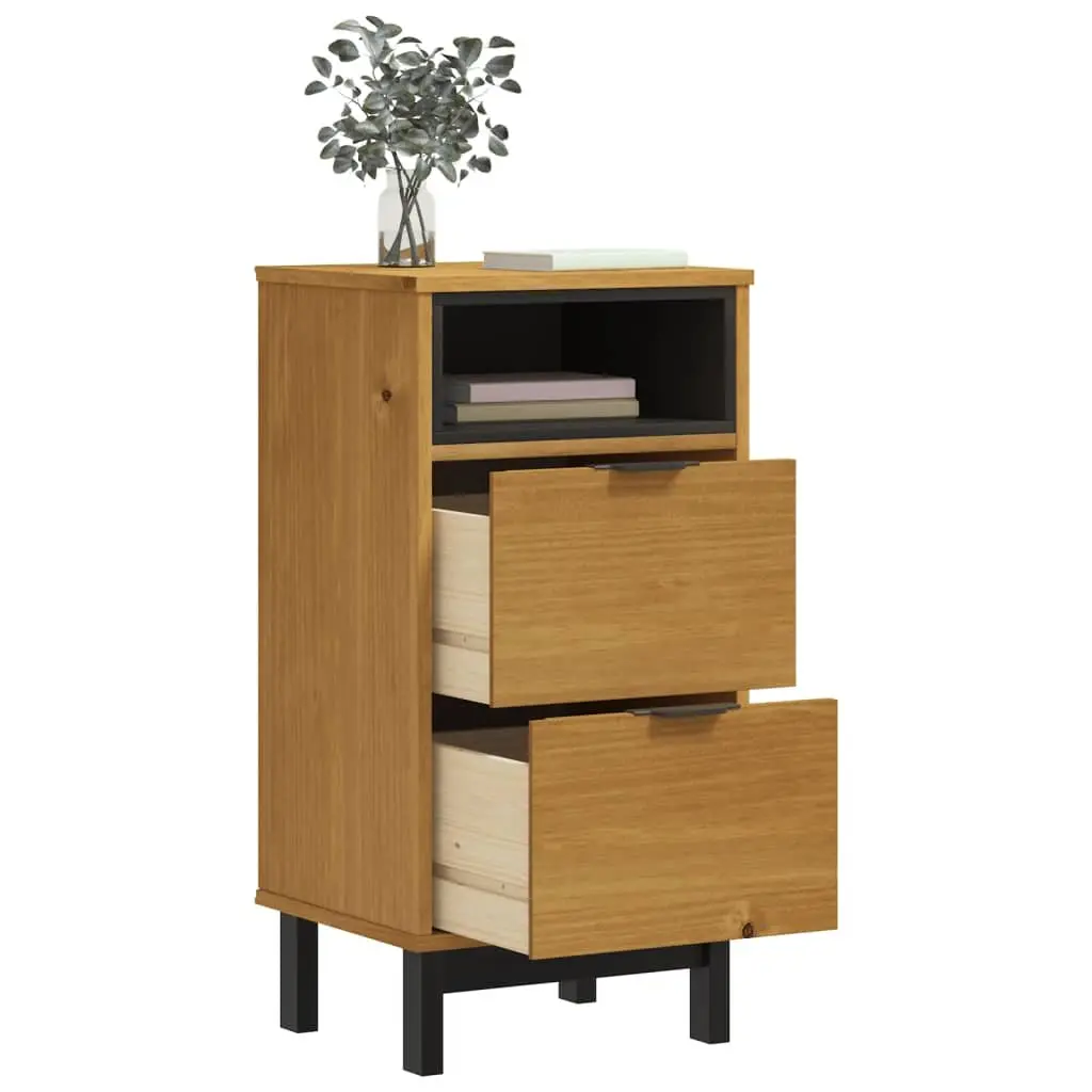 Bedside Cabinet Brown Solid Pine Wood Nightstand 2 Drawers Storage Table