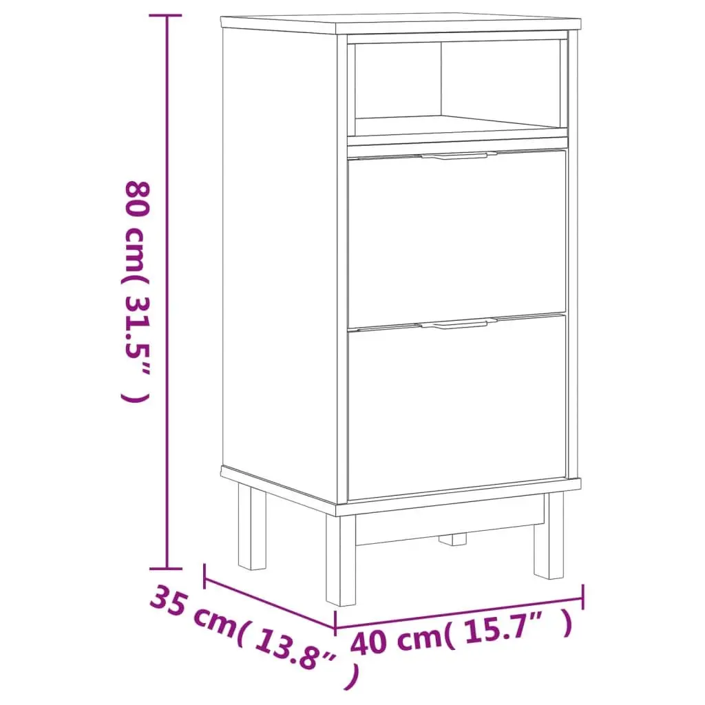 Bedside Cabinet Brown Solid Pine Wood Nightstand 2 Drawers Storage Table