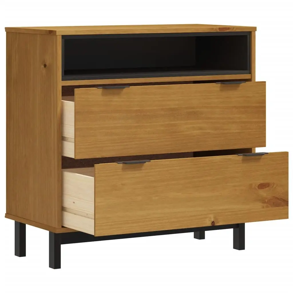 Drawer Cabinet 80x40x80 cm Brown Solid Pine Wood Storage Chest 2 Drawers