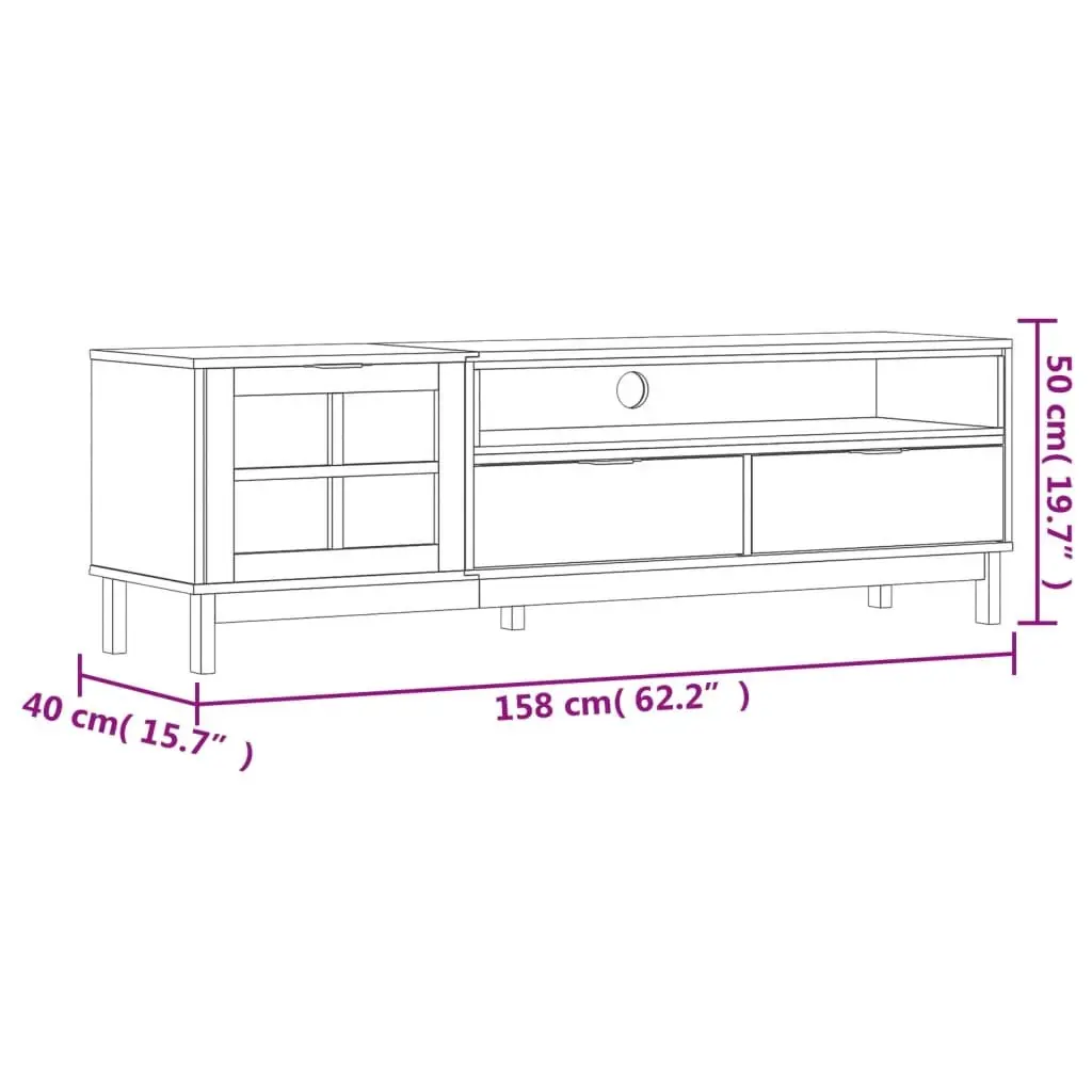TV Cabinet with Glass Door Brown Solid Pine Wood Media Unit Storage 158x40x50cm