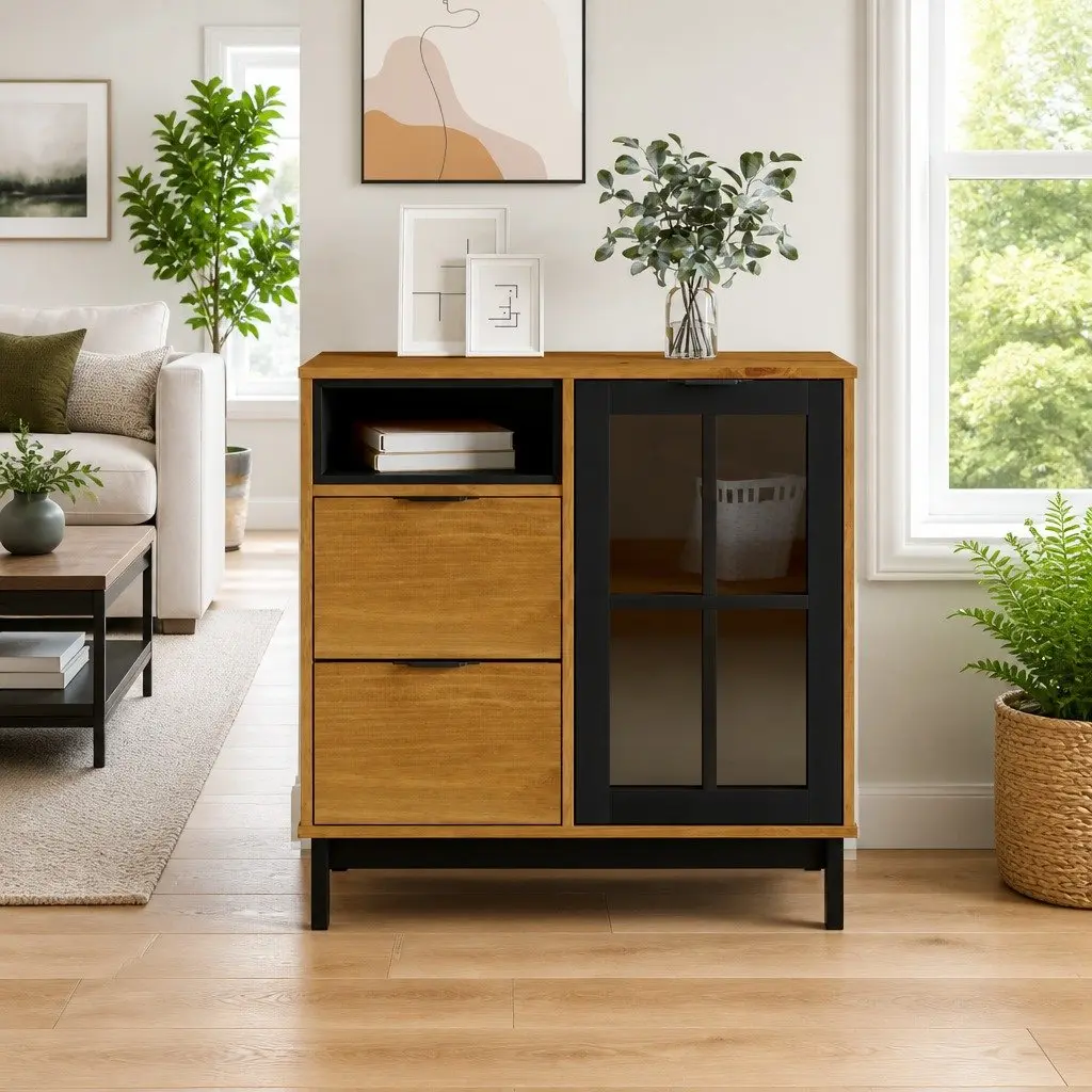 80x40x80cm Solid Pine Wood Sideboard Storage Cabinet