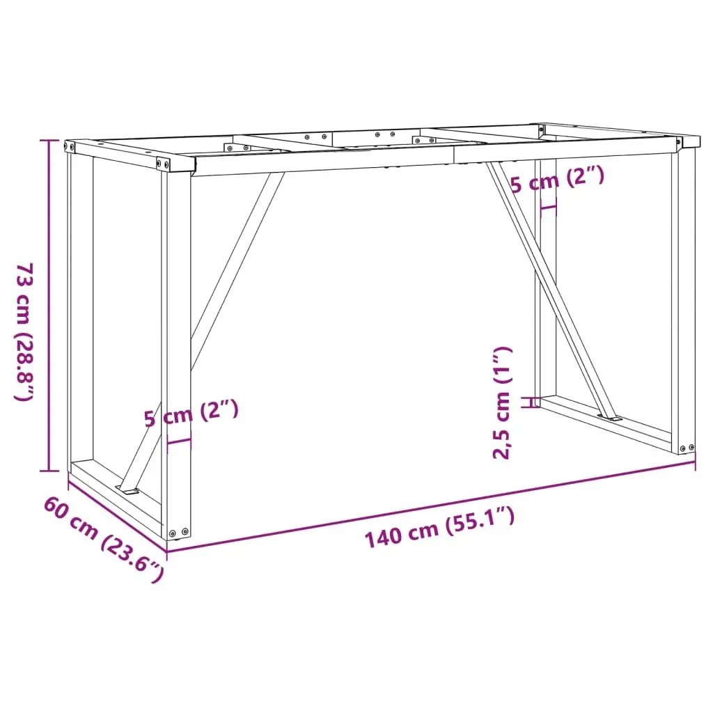 Dining Table Legs O-Frame 140x60x73 cm Steel Black Industrial Design Support