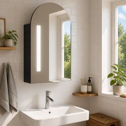 Bathroom Mirror Cabinet with LED Light Arched Wall-Mounted Grey 42x13x70cm