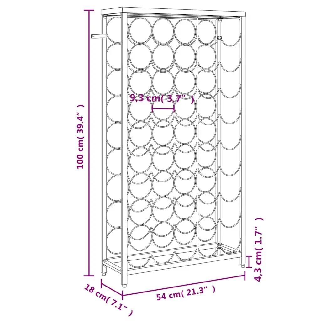 Wine Rack Wall Mount for Kitchen Dining Bar Black Wrought Iron 54 x 18 x 100 cm