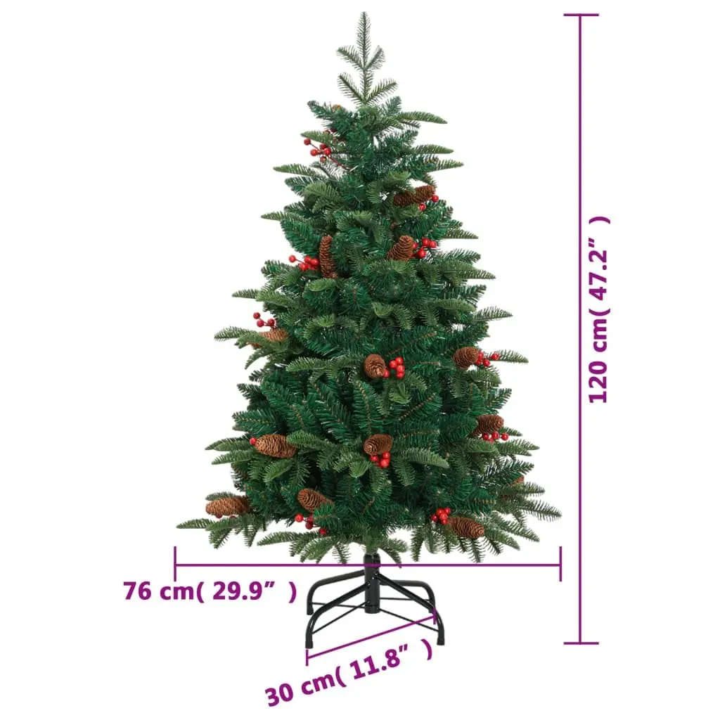 Artificial Christmas Tree for Home 120cm Green with Cones and Berries Decorations