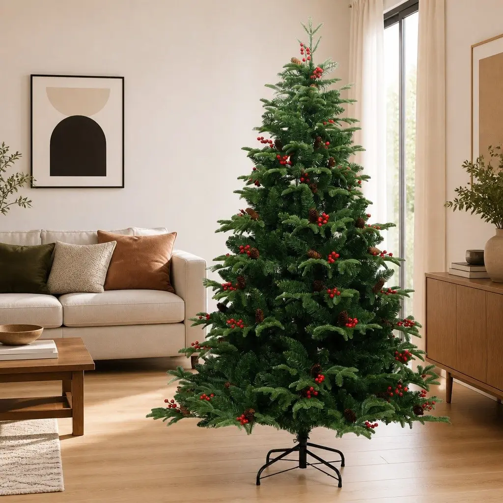 Artificial Christmas Tree for Home 180cm Green with Cones Berries