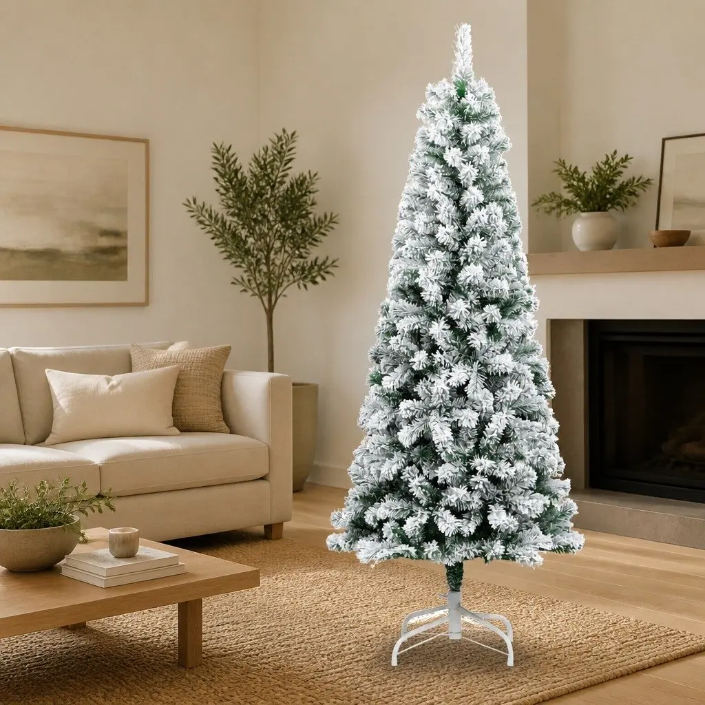 Artificial Christmas Tree 210cm Hinged White Flocked for Holiday Seasonal Decor