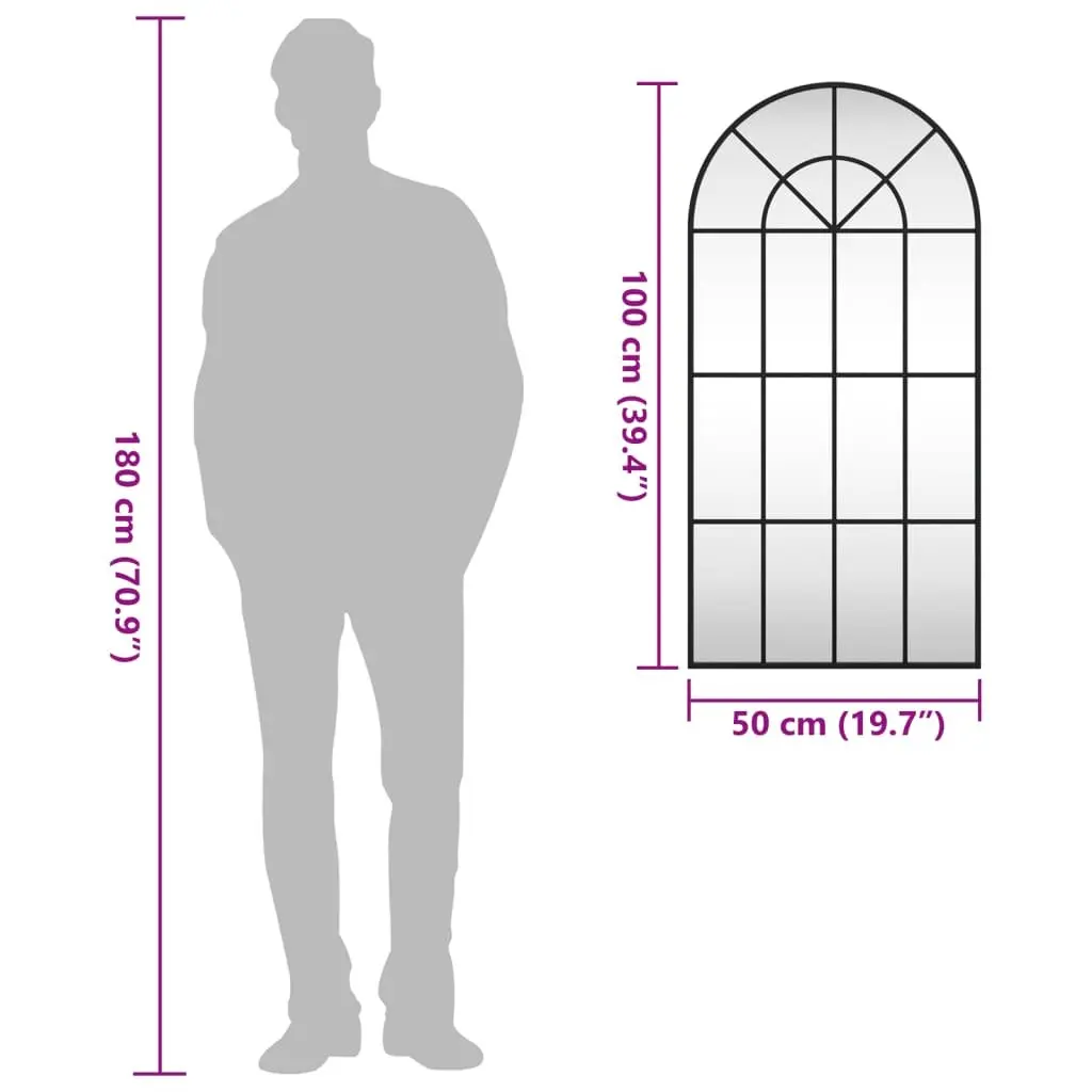 Black Arch Wall Mirror 50x100 cm Iron Frame