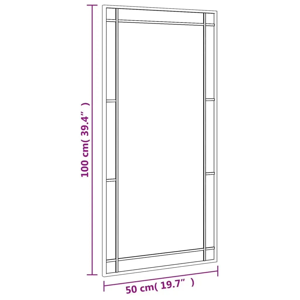 Wall Mirror Rectangle Black 50x100 cm Iron Frame Minimalist Home Decor Hanging