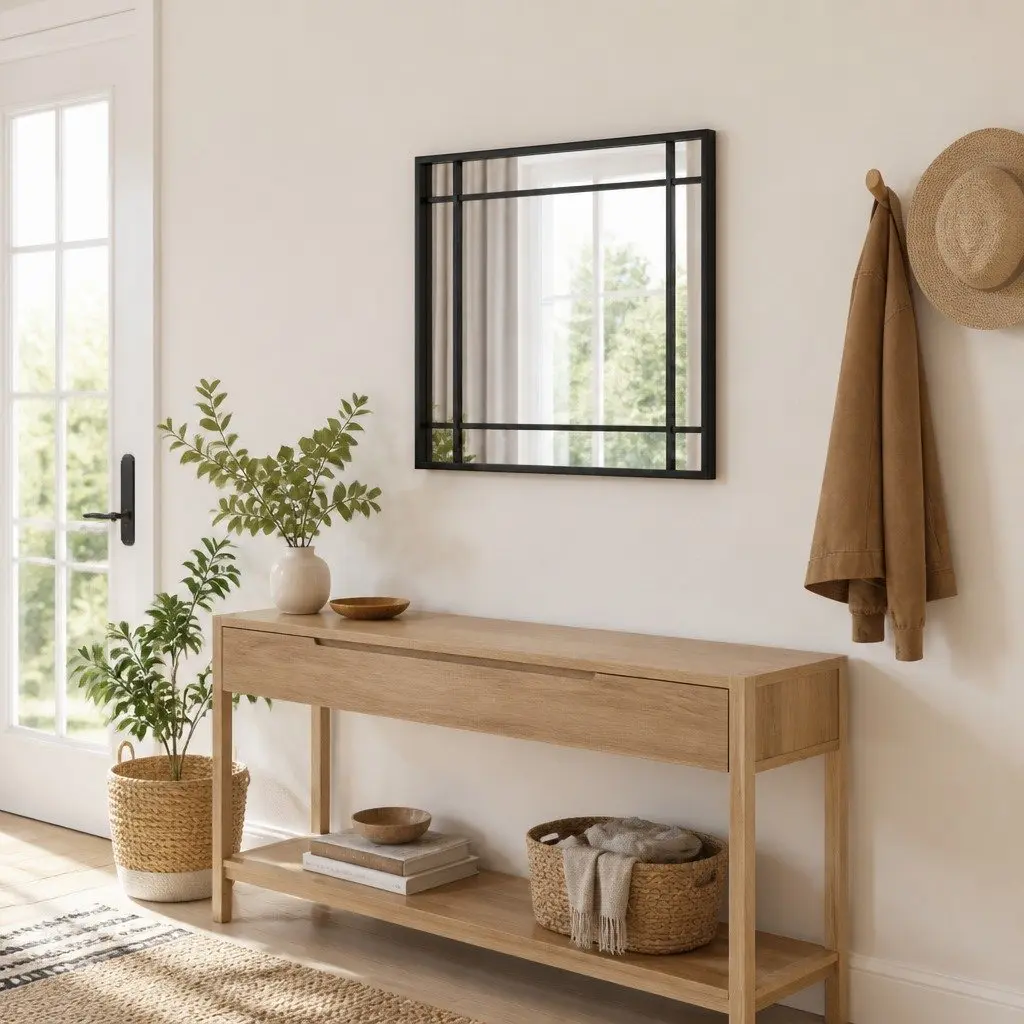 40x40 cm Black Wall Mirror with Iron Frame