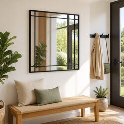 60x60cm Square Wall Mirror in Black with Iron Frame