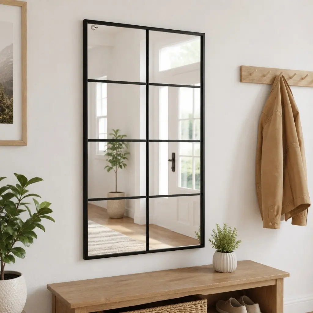 Wall Mirror Black 50x80 cm Iron Frame Minimalist Home Decor