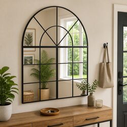 Wall Mirror Dimensions: 100x50 cm, Black Arch Design Iron Frame