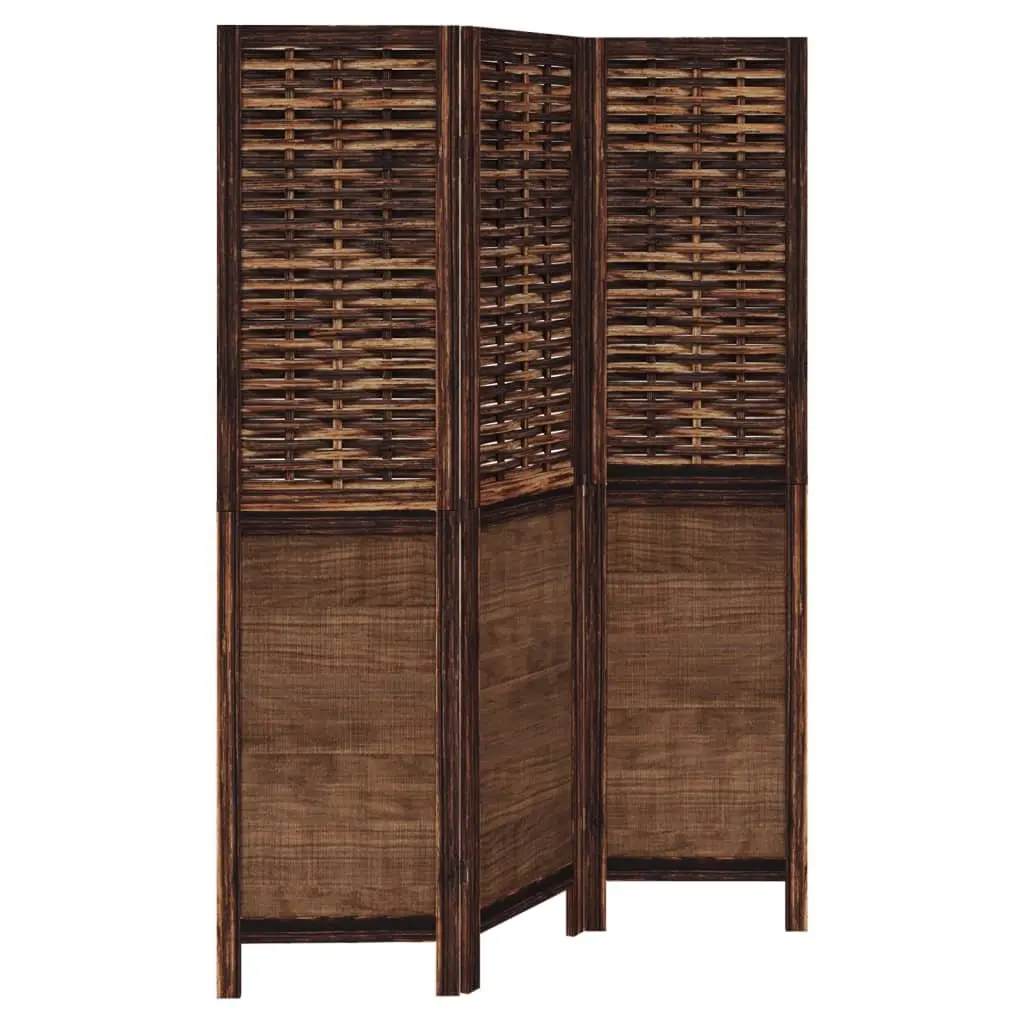 Room Divider Indoor 3 Panels Brown Folding Privacy Screen Wood Frame