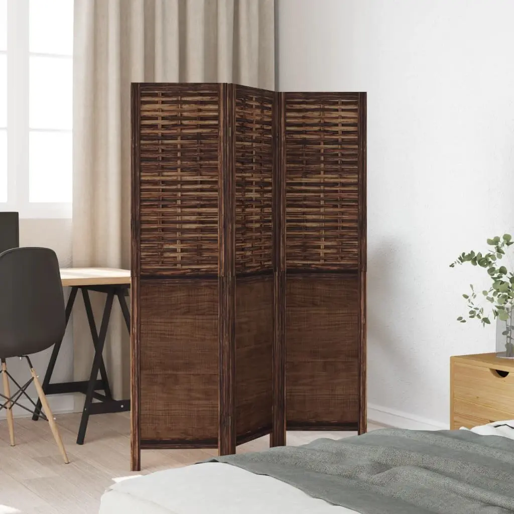 Room Divider Indoor 3 Panels Brown Folding Privacy Screen Wood Frame