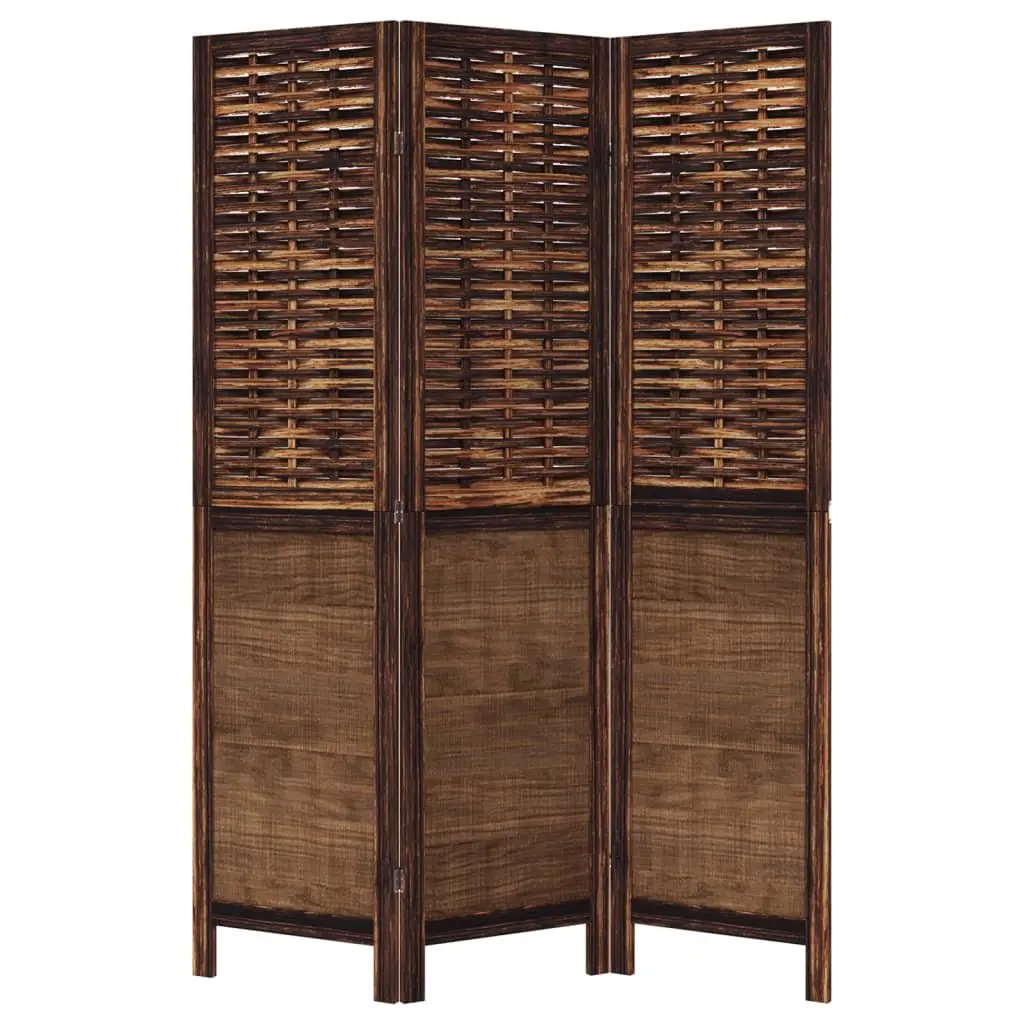 Room Divider Indoor 3 Panels Brown Folding Privacy Screen Wood Frame
