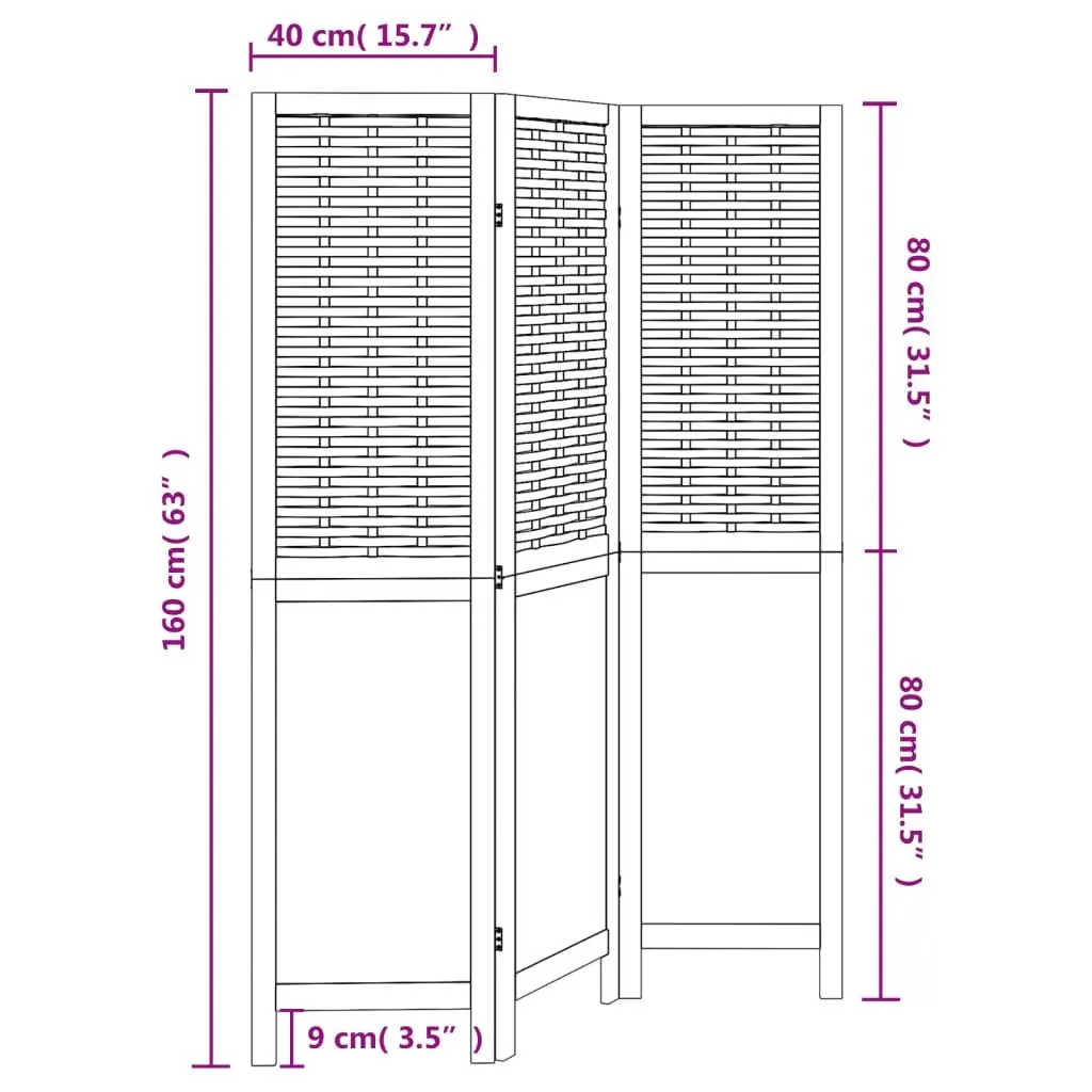 Room Divider Indoor 3 Panels Brown Folding Privacy Screen Wood Frame