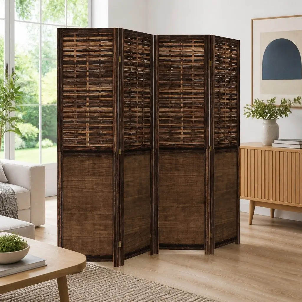 Room Divider Indoor 4 Panels Dark Brown Folding Privacy Screen Partition