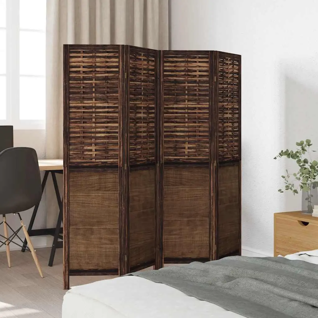 Room Divider Indoor 4 Panels Dark Brown Folding Privacy Screen Partition