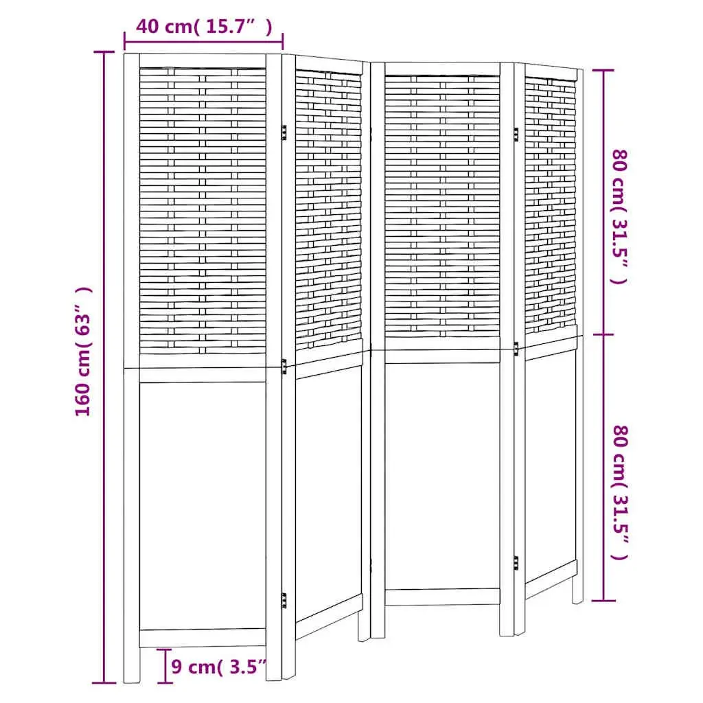 Room Divider Indoor 4 Panels Dark Brown Folding Privacy Screen Partition