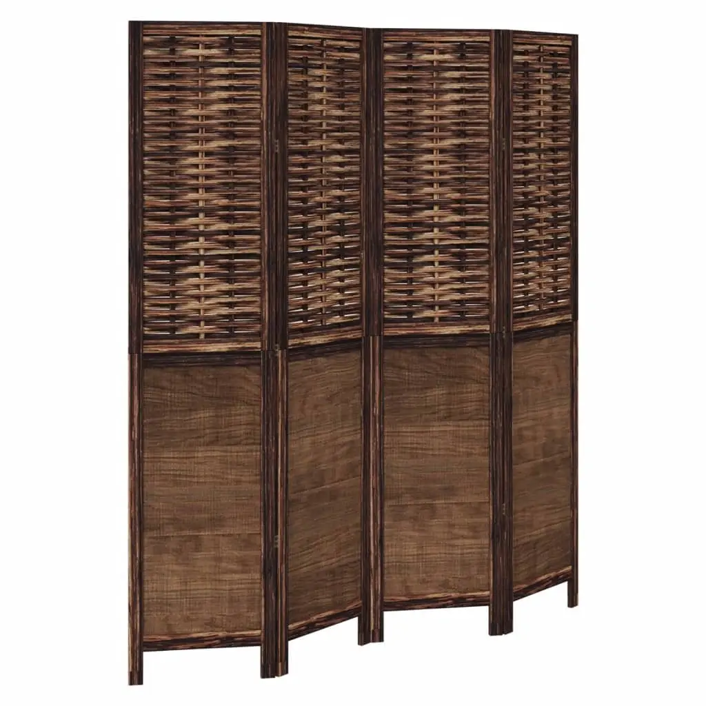 Room Divider 4 Panels Brown Folding Privacy Screen Solid Wood Partition