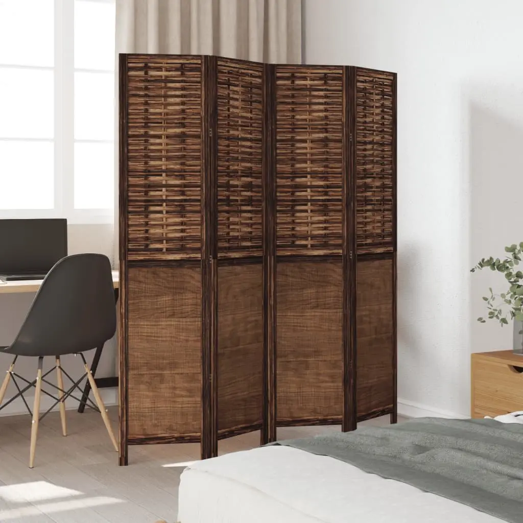 Room Divider 4 Panels Brown Folding Privacy Screen Solid Wood Partition
