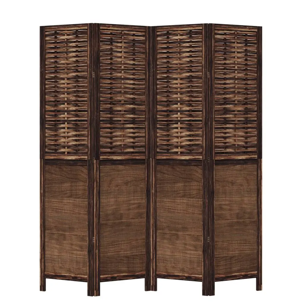 Room Divider 4 Panels Brown Folding Privacy Screen Solid Wood Partition