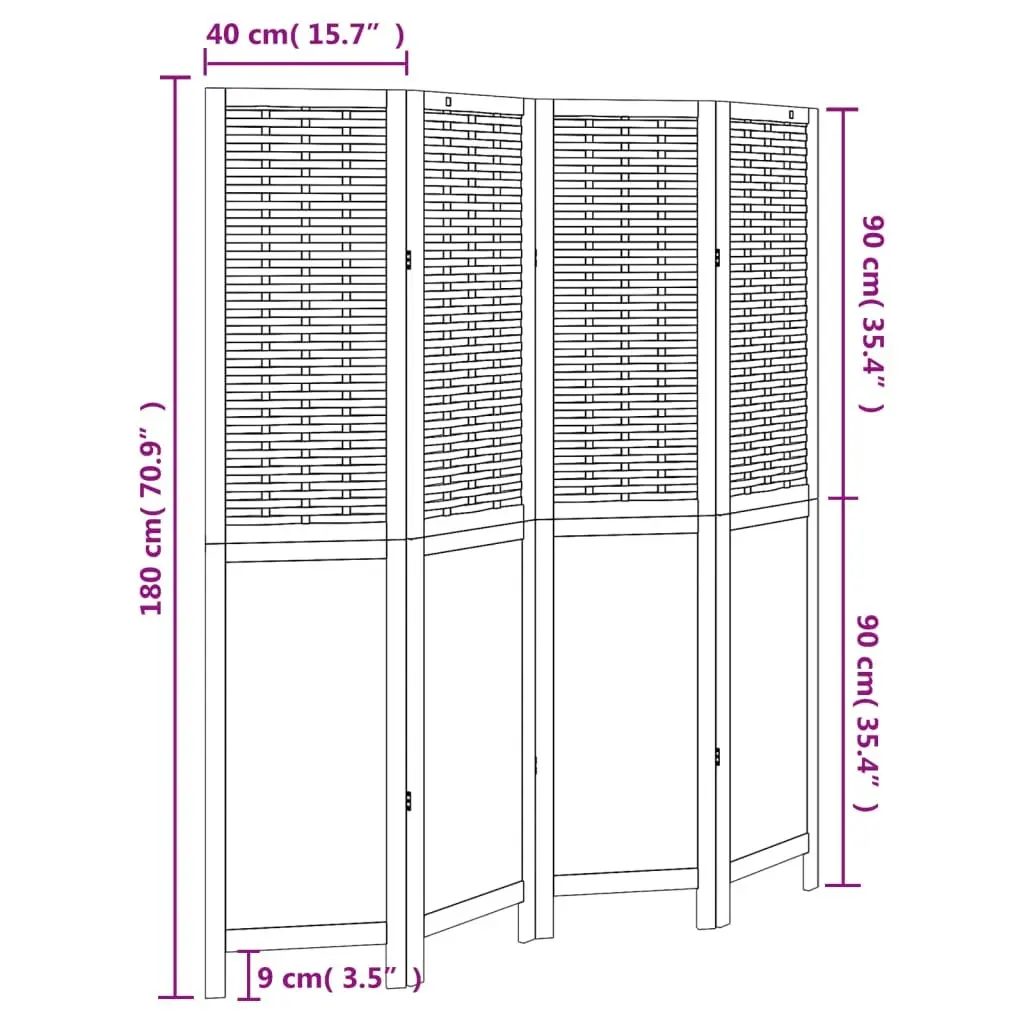 Room Divider 4 Panels Brown Folding Privacy Screen Solid Wood Partition