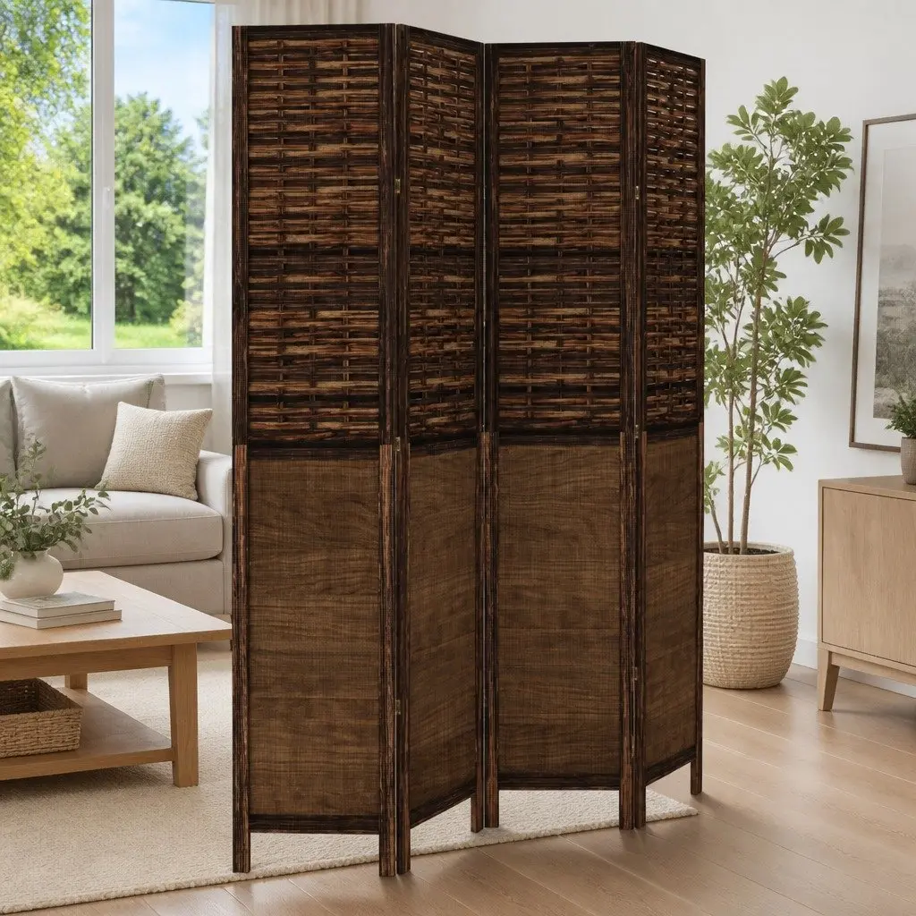 4-Panel Folding Brown Room Divider