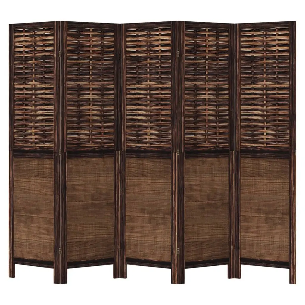 Room Divider 5 Panels Brown Folding Partition Privacy Screen Indoor Decorative
