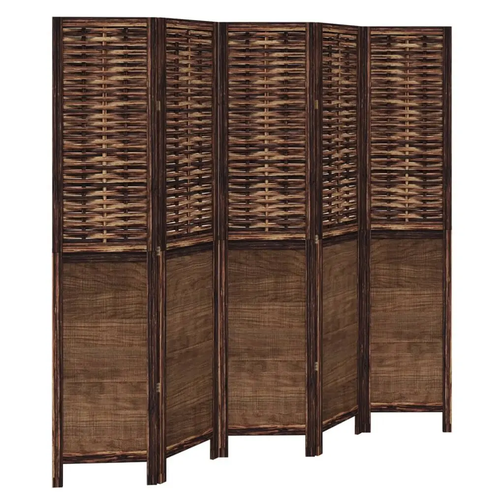 Room Divider Indoor 5 Panels Brown Solid Wood Paulownia Folding Privacy Screen
