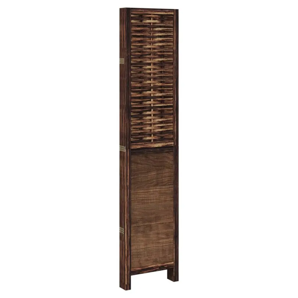 Room Divider Indoor 5 Panels Brown Solid Wood Paulownia Folding Privacy Screen