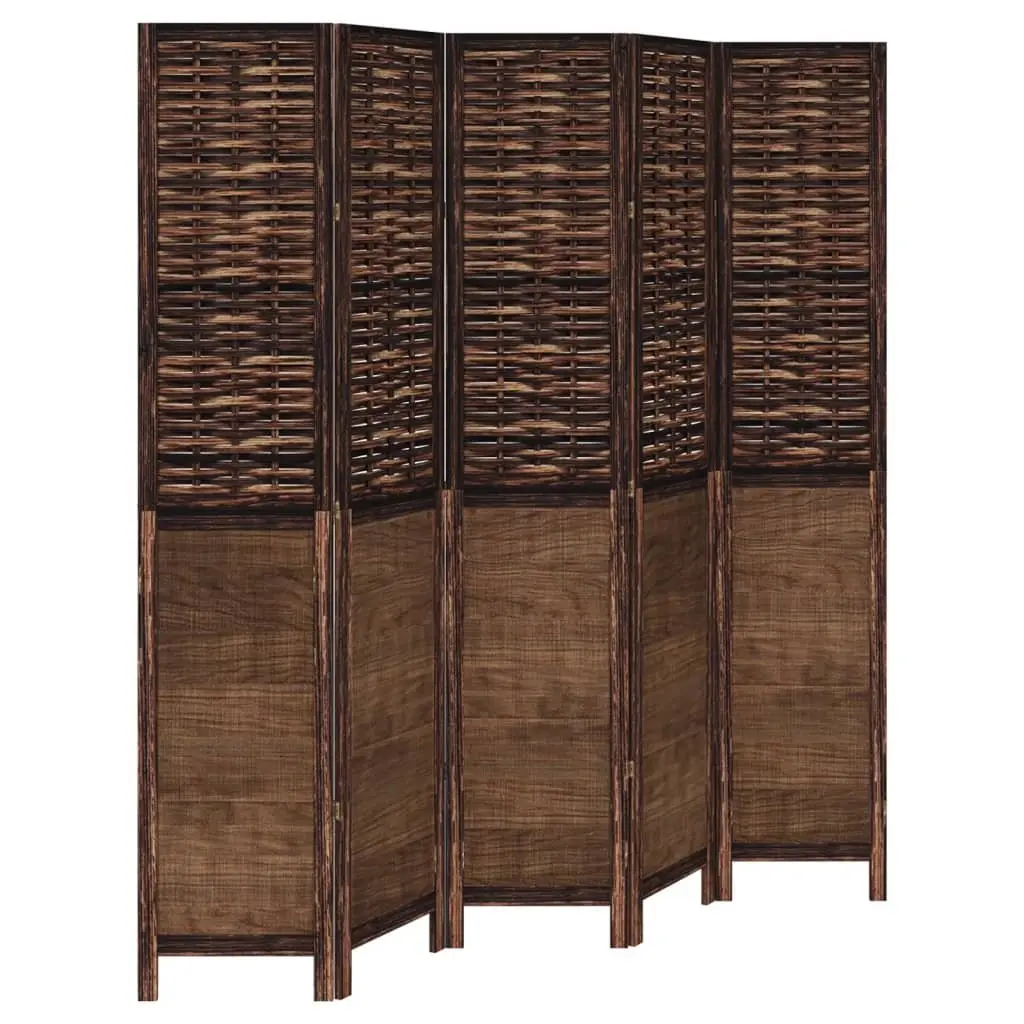 Room Divider for Bedroom Living Room Office 5 Panels Brown Solid Wood Paulownia Folding Privacy Screen