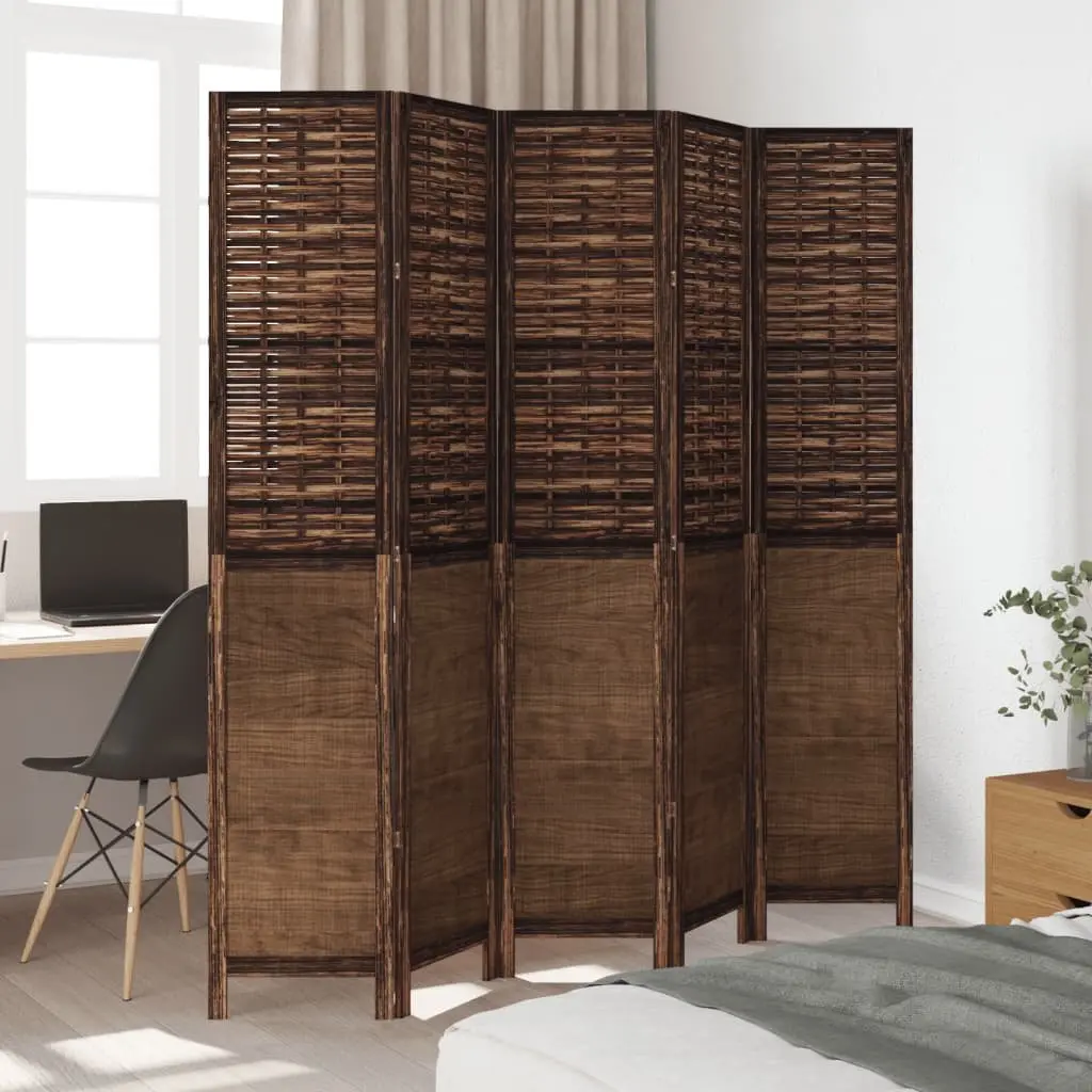 Room Divider for Bedroom Living Room Office 5 Panels Brown Solid Wood Paulownia Folding Privacy Screen