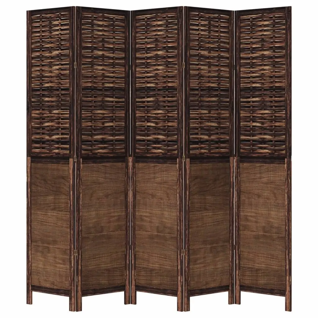 Room Divider for Bedroom Living Room Office 5 Panels Brown Solid Wood Paulownia Folding Privacy Screen