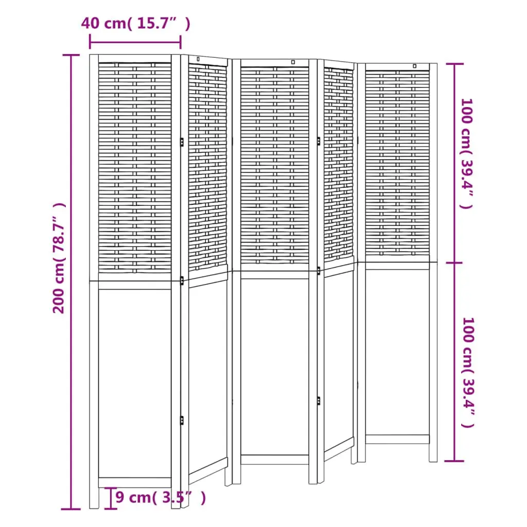 Room Divider for Bedroom Living Room Office 5 Panels Brown Solid Wood Paulownia Folding Privacy Screen