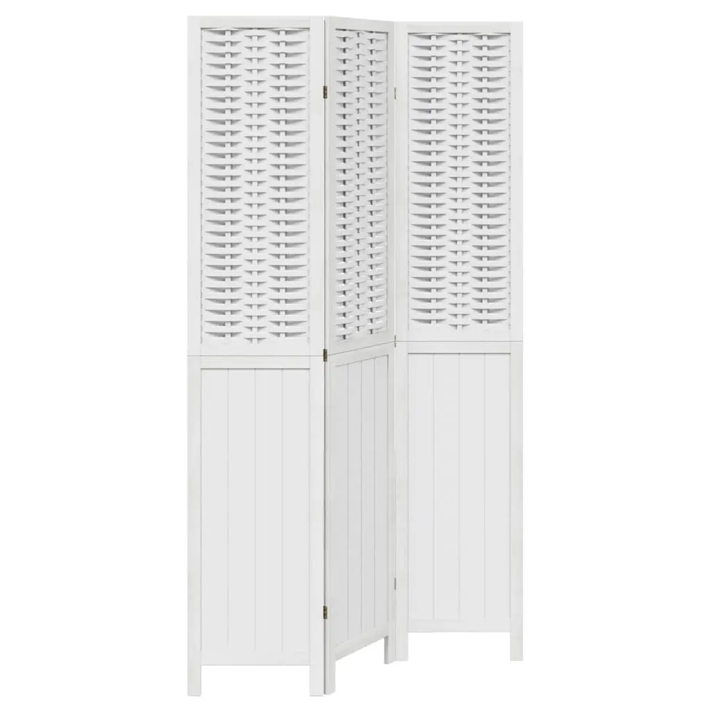 3-Panel White Room Divider with Bamboo Strips