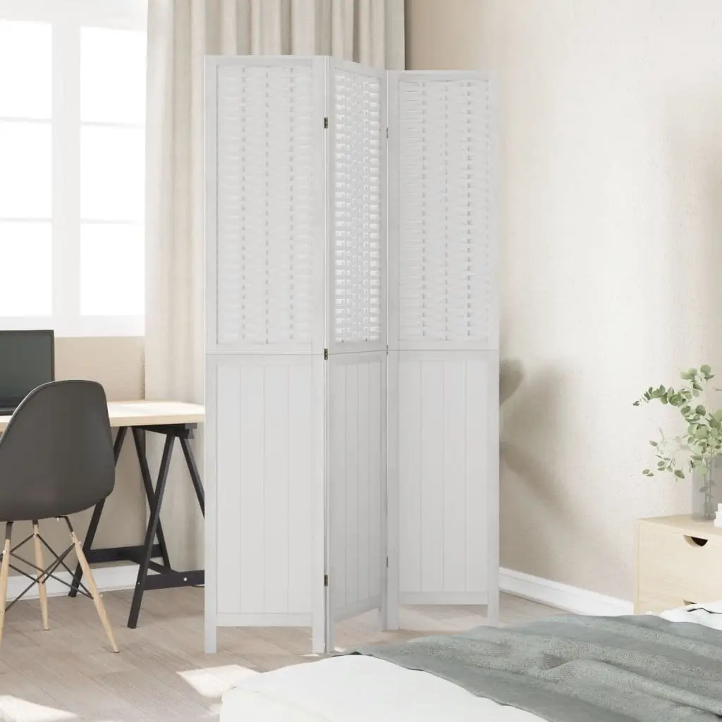 3-Panel White Room Divider with Bamboo Strips