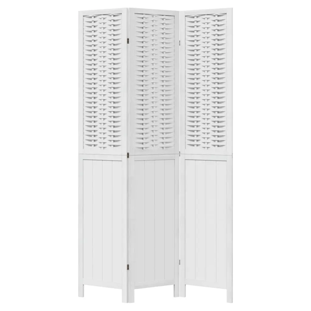 3-Panel White Room Divider with Bamboo Strips