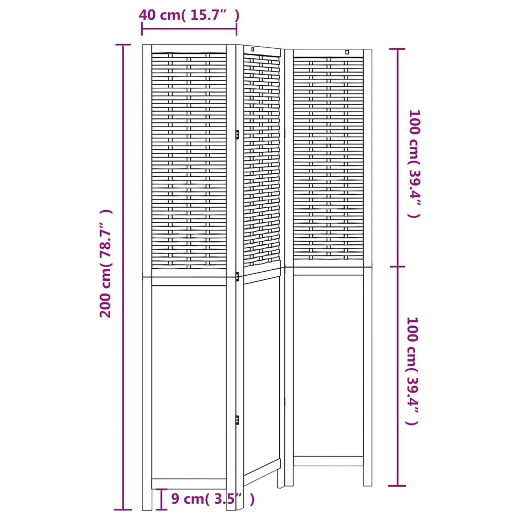 3-Panel White Room Divider with Bamboo Strips