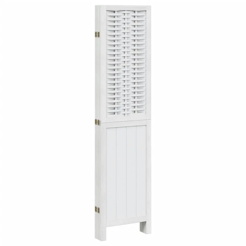 5-Panel White Folding Room Divider with Paulownia Wood Frame