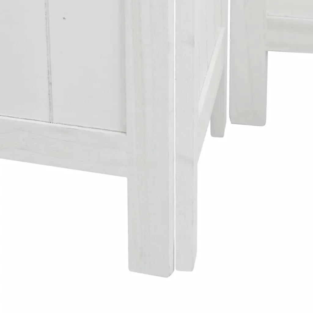 5-Panel White Folding Room Divider with Paulownia Wood Frame