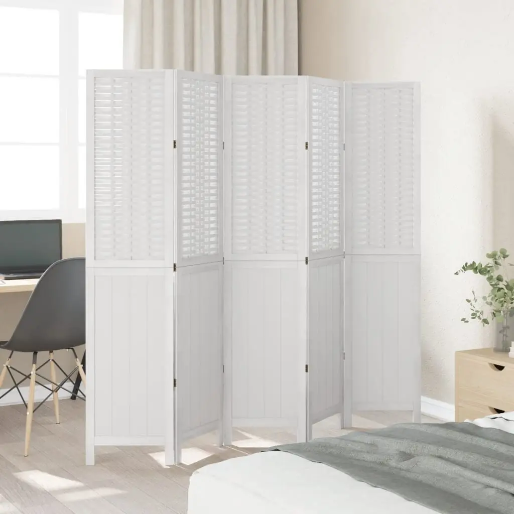 Room Divider 5 Panels White Folding Privacy Screen Partition Indoor Decorative