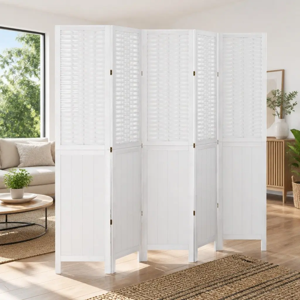 Room Divider Indoor 5 Panels White Folding Privacy Screen Partition