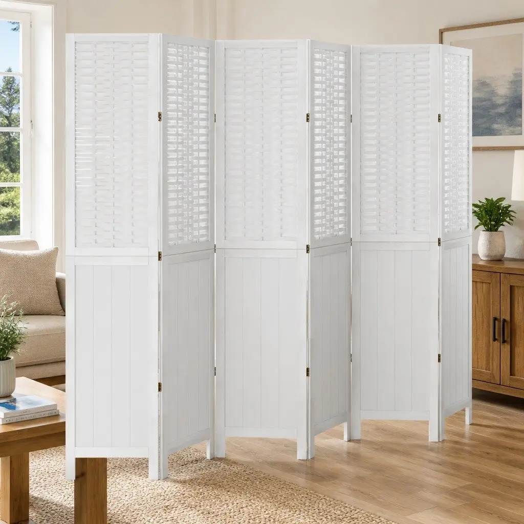 Room Divider 6 Panels White Folding Privacy Screen Indoor Partition