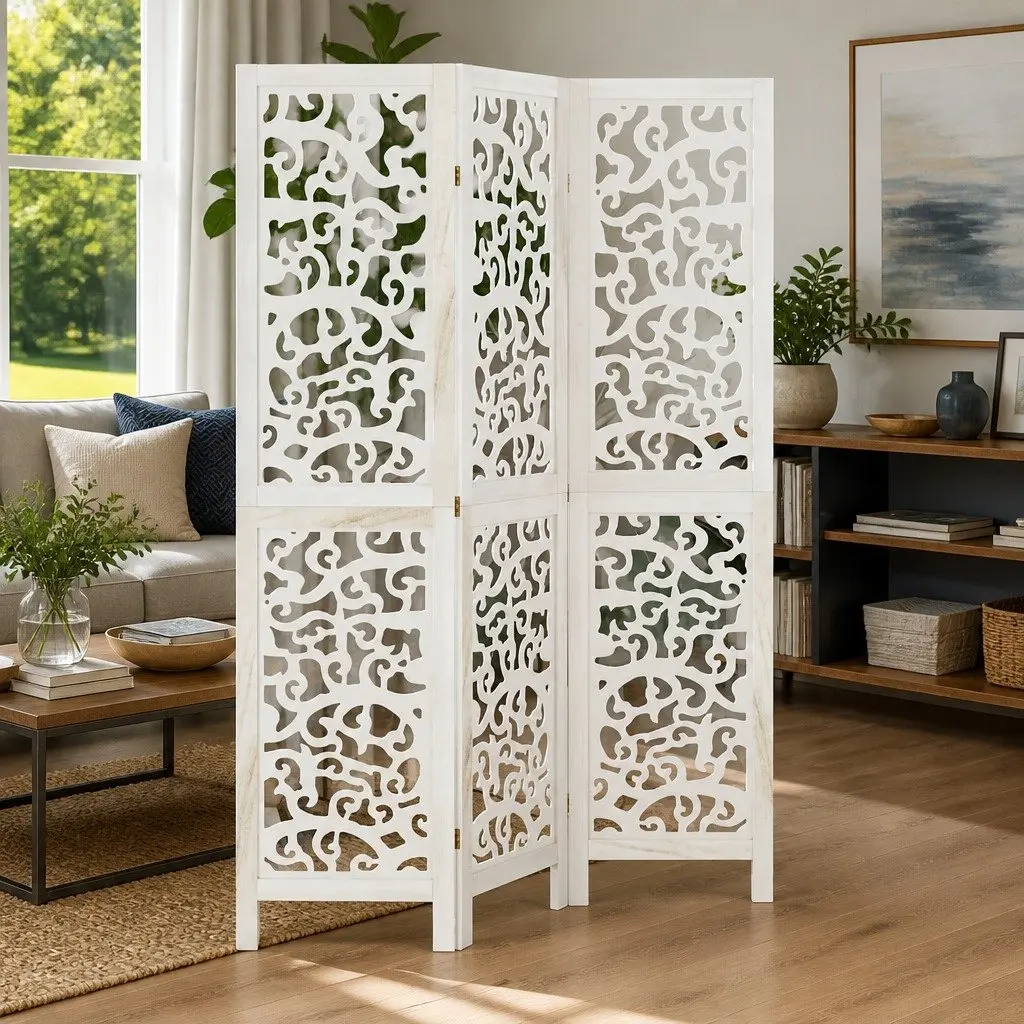 3-Panel Folding White Room Divider