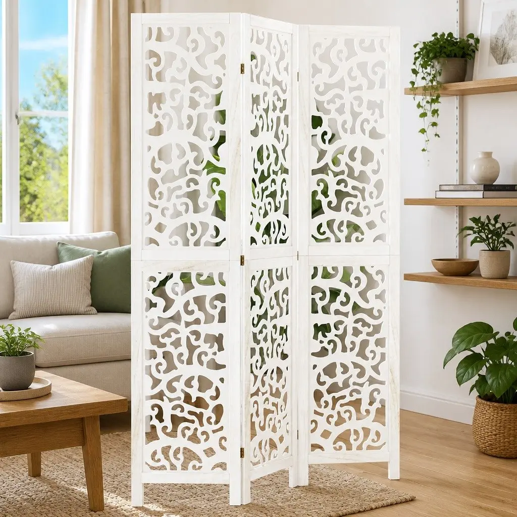 Room Divider 3 Panels White Folding Privacy Screen Partition Indoor Decor