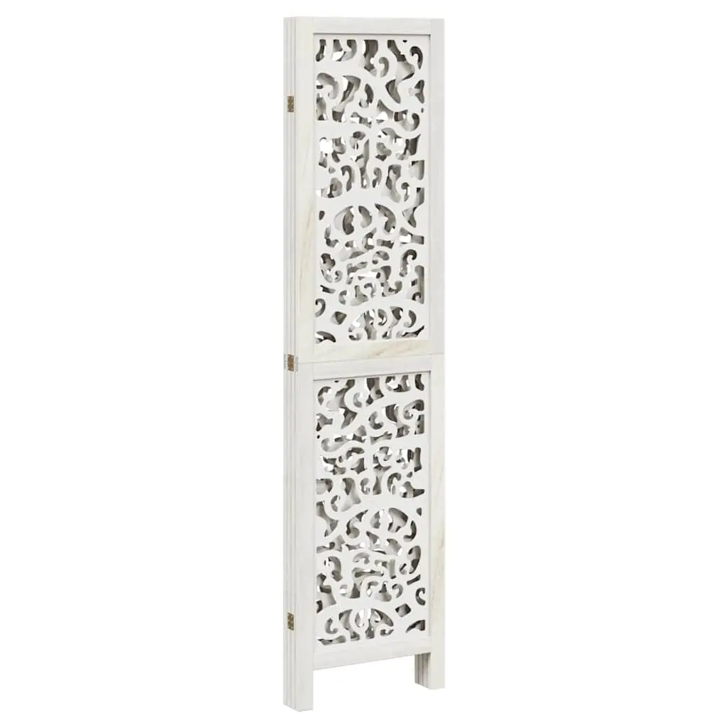 4-Panel White Folding Privacy Screen with Solid Wood Frame