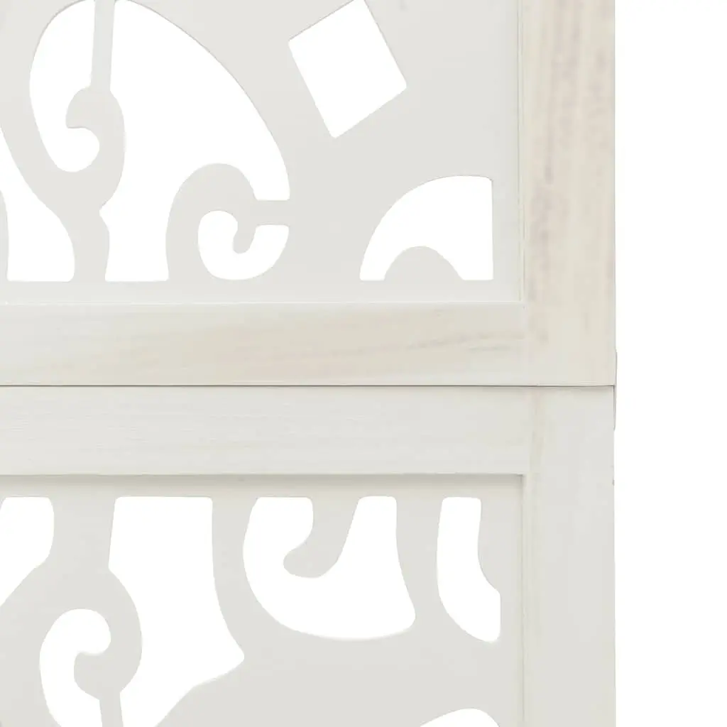 4-Panel White Folding Privacy Screen with Solid Wood Frame